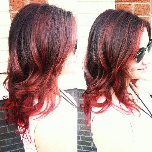 Dark Brown hair with cherry red highlights