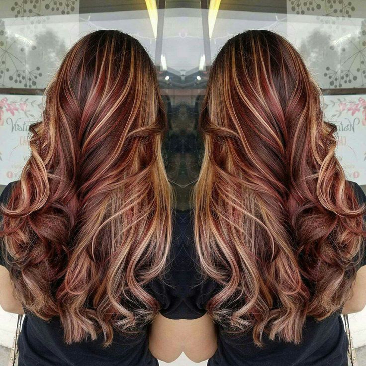 Brown Hair with Blonde and Red Highlights