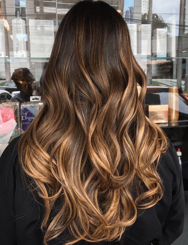 Long Brunette Hair With Rich Blonde Balayage Hair Color