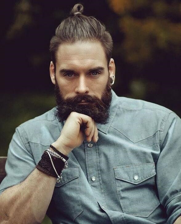 Undercut Top Knot with a full beard