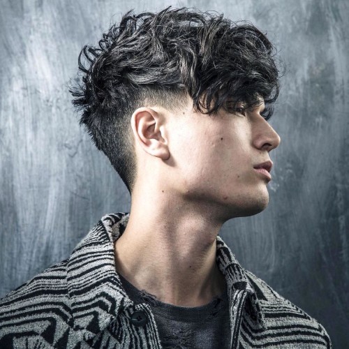 Forward Styled Fringe textured messy curls Hipster Haircut