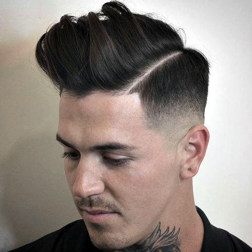 Mid Razor Fade with Pomp and line