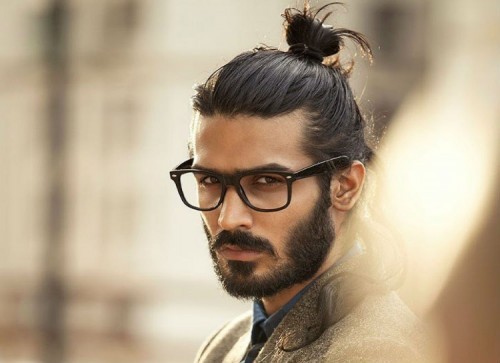 Top Knot and Beard with textured hair Hipster Haircut