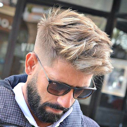 messy quiff with high fade and beard