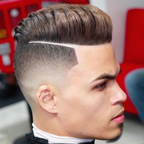 pompadour high fade with hard part