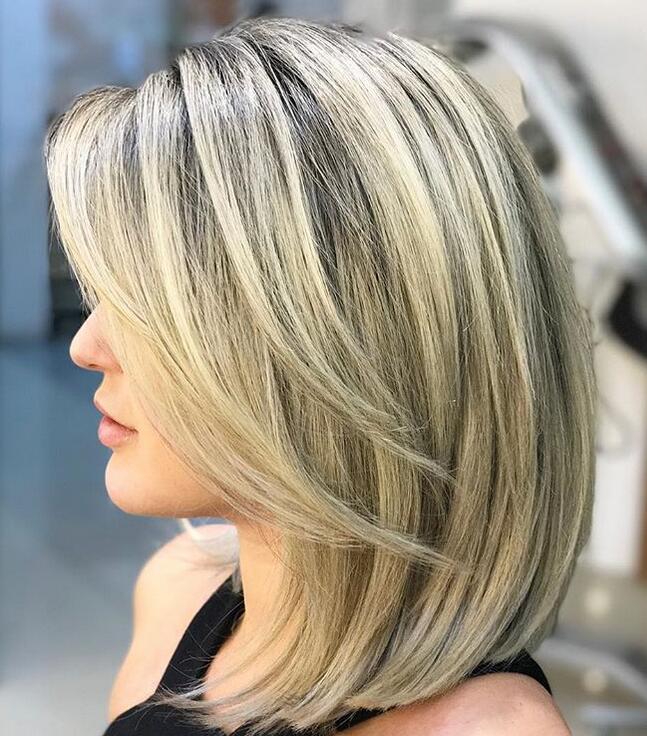 BLONDE LOB WITH FACE FRAMING LAYERS 