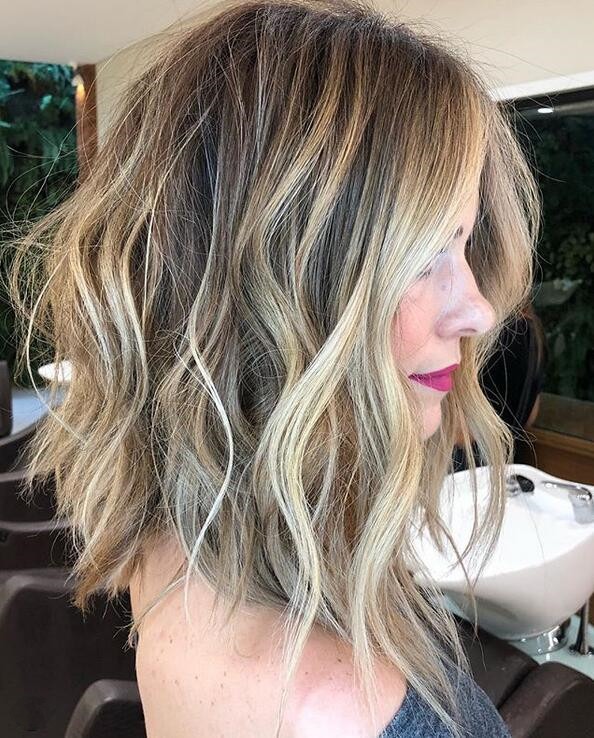 50+ Haircut & Hairstyles for Women Over 50 : Lob Length Blonde Highlights