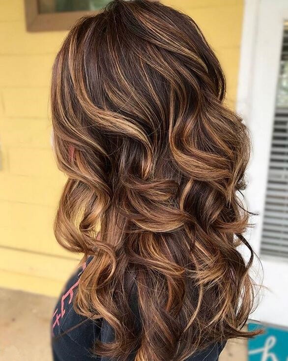 Long Hair and Caramel Highlights