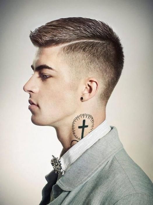 The Polished Faux Hawk plus a neck tattoo