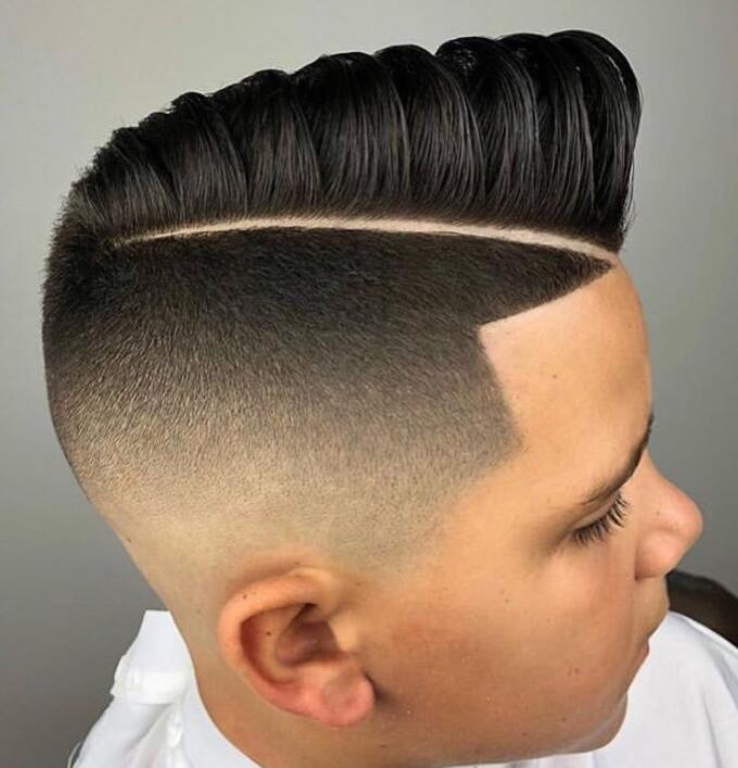 Mid Fade with hard side parting