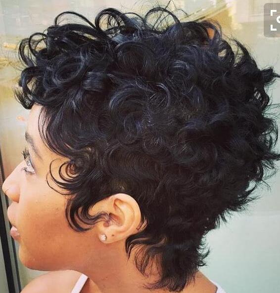 Messy curly black pixie