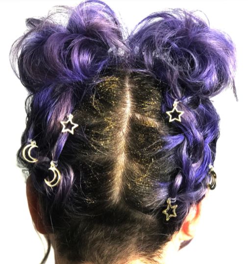 Cool purple reverse Mohawk haircut