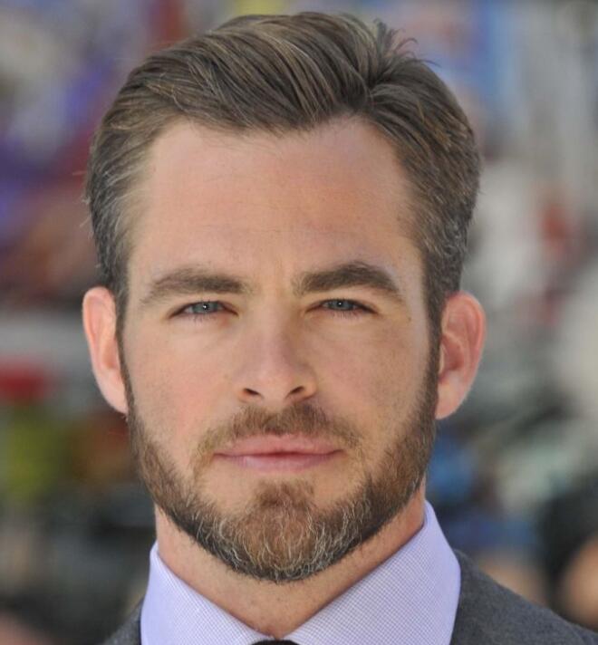 Chris Pine’s Side part with a beard