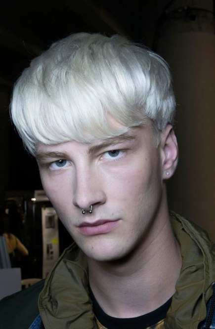 Platinum blonde mushroom cut