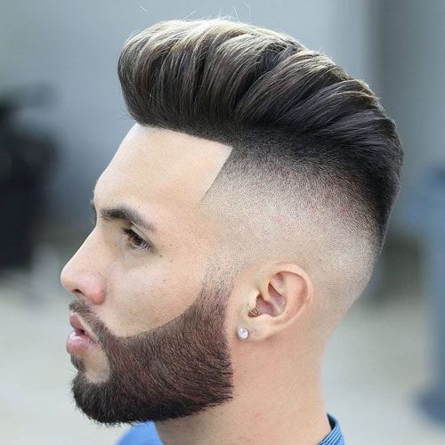 Pompadour comb over fade haircut