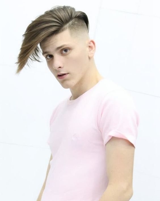Side swept fringe with a high fade haircut