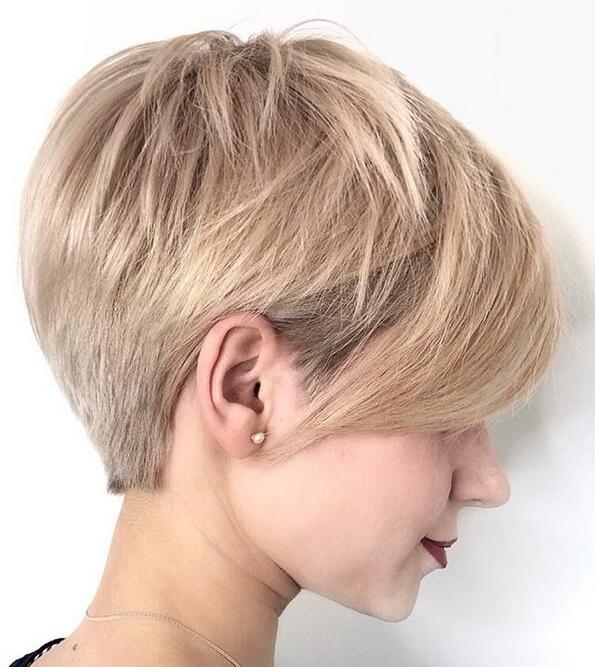 Accurate ash blonde long pixie cut