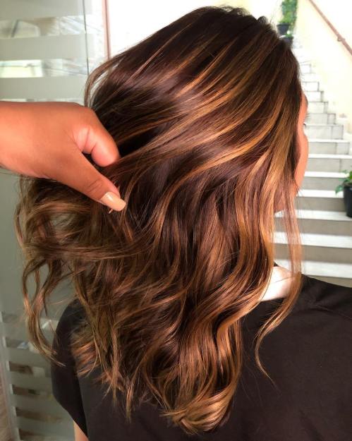 Caramel Highlights on Brown and Dark Brown Hair