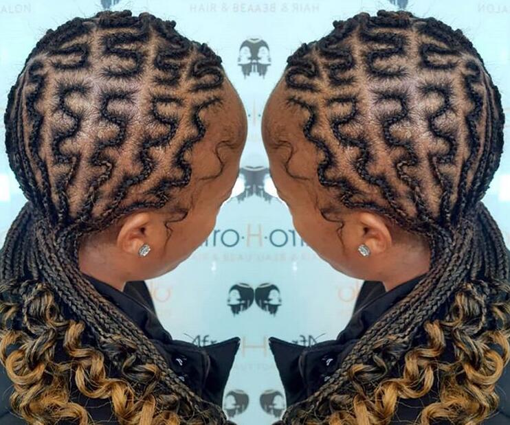 Coiled Cornrows with Curly Ends
