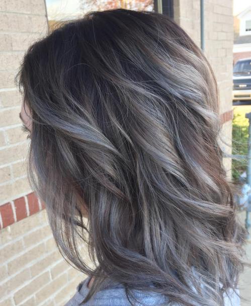 Dark brown hair with Gray highlights