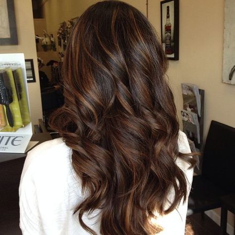 Dark brown hair with highlights and lowlight