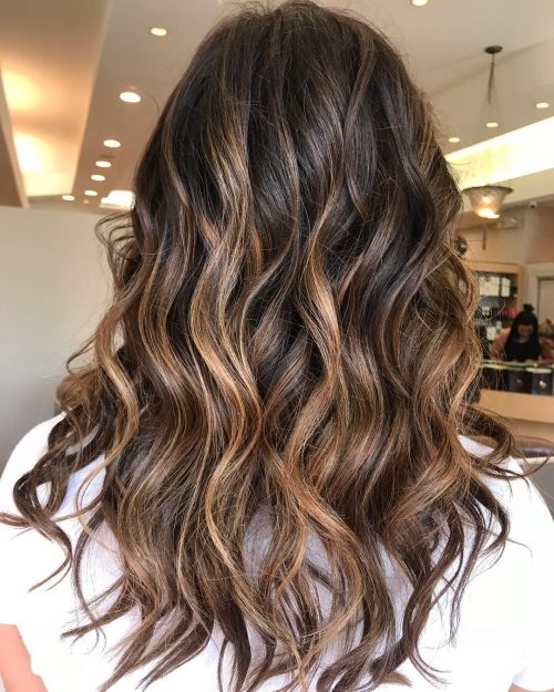 Dark brunette and caramel balayage