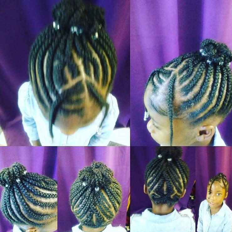 Mini Bun with Two Cornrow Braids in the Front