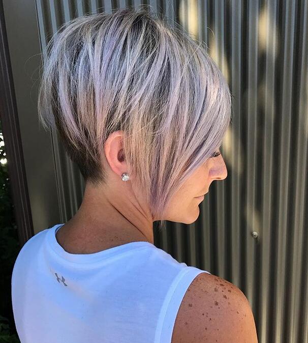 The long pixie cut and a lilac inverted bob