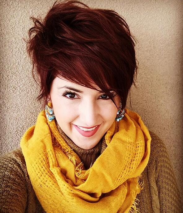 The messy auburn long pixie hairstyle