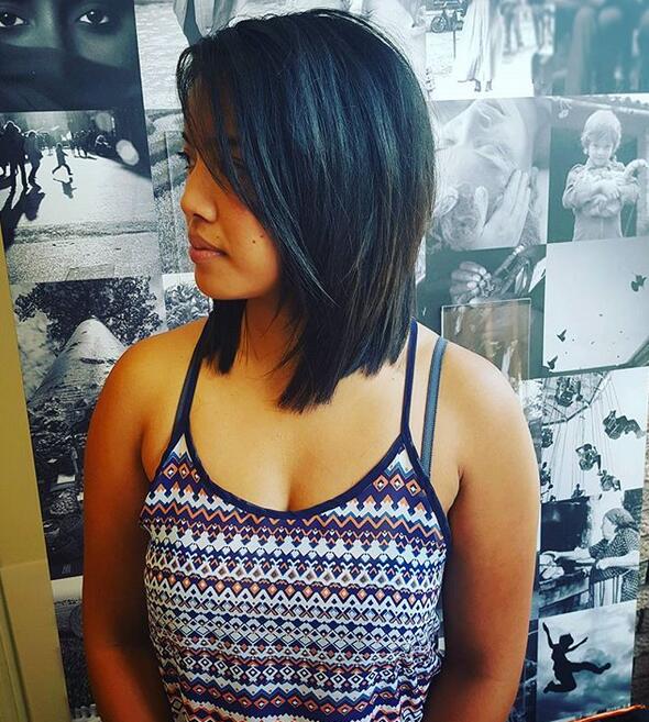 A-line Bob layered on straight black hair