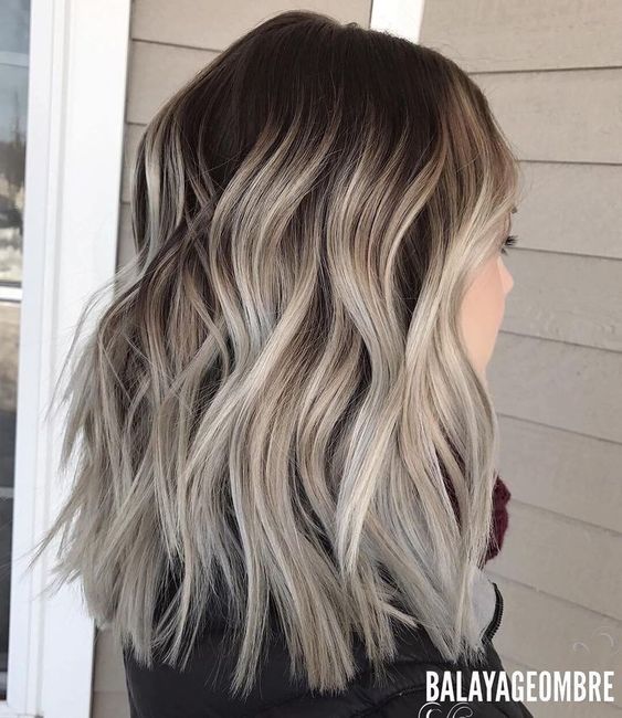 Ash brown layered medium hair