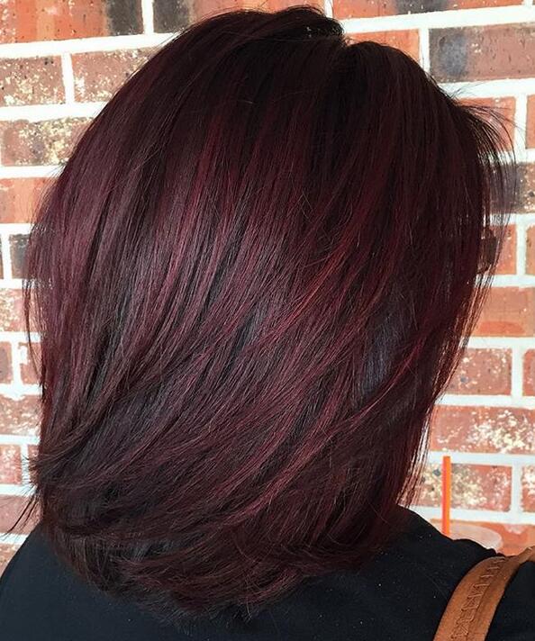 Burgundy balayage hairstyle with layers