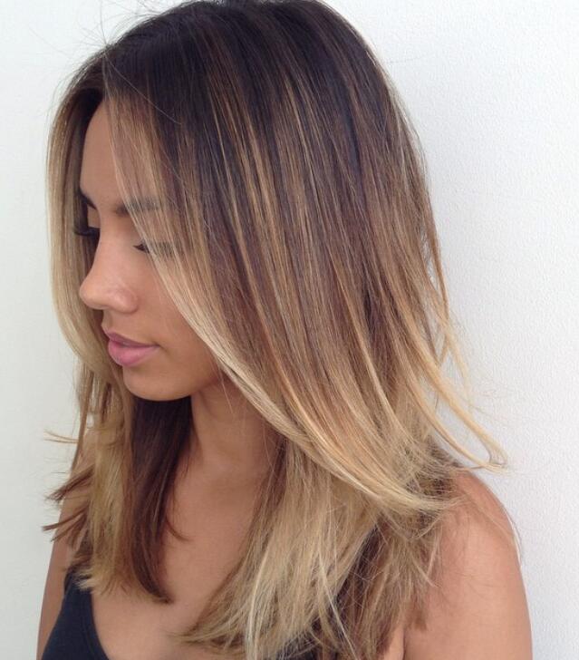 Layered tawny blonde ombre hairstyle
