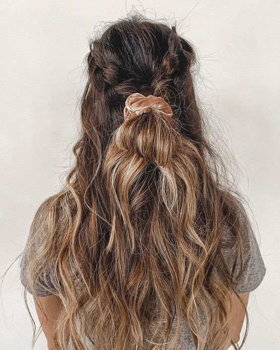 Half-up Double Braids with Scrunchie