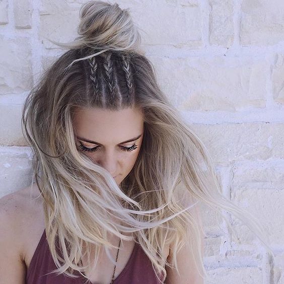 Top Knot with Tiny Braids