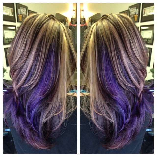 purple highlights in brown hair