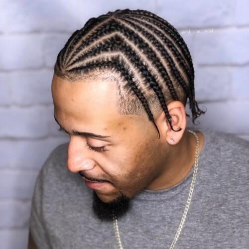 Angled cornrows for men