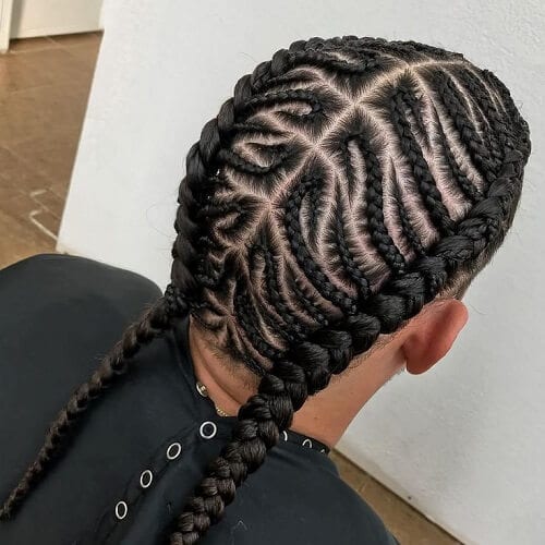 Cornrows with two thick braids