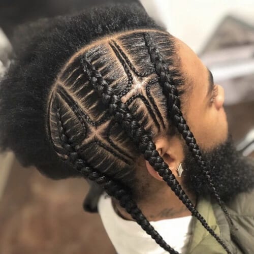 Three thick braids cornrows