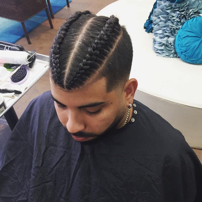 Two cornrows hairstyle