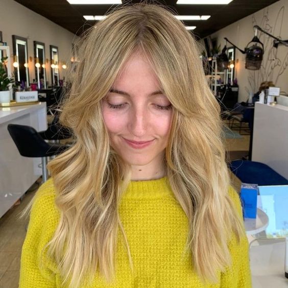 Balayage with Long Curtain Bangs