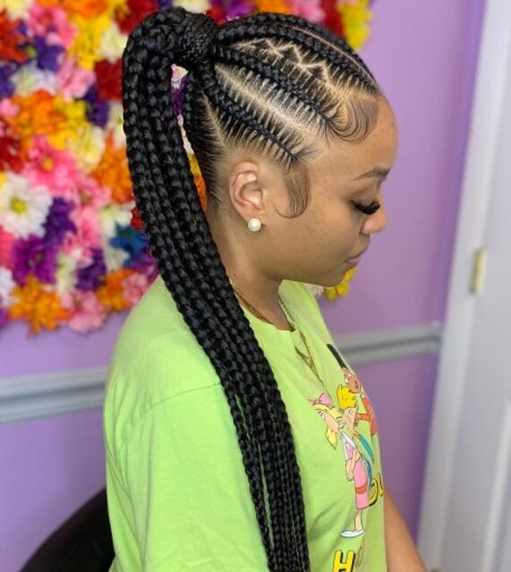 Large Knotless Braids in a Ponytail
