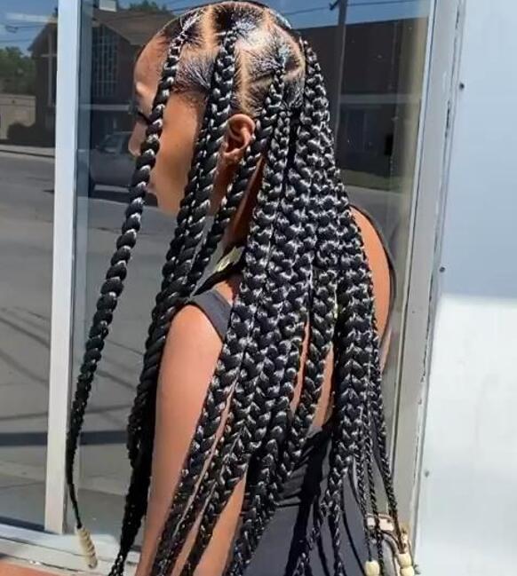 White Beads On Large Knotless Braids