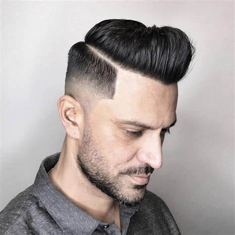 Side-Parted Pompadour Mid-Taper Fade